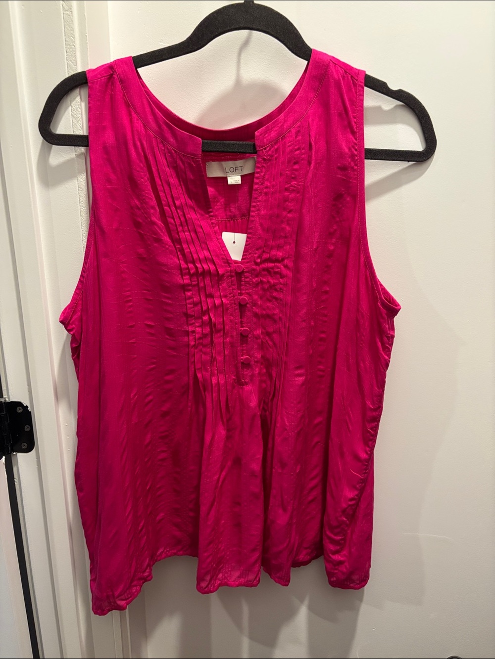 LOFT Bright Fuchsia Pintuck Sleeveless Top